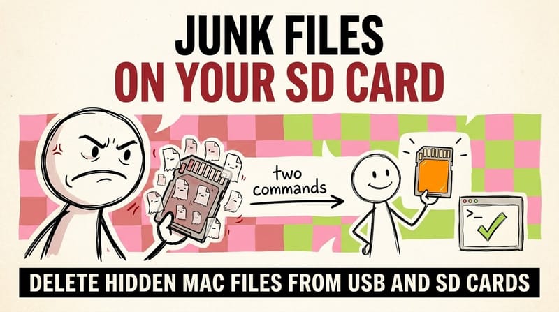 Abstract geometric illustration with the words 'hidden files in macOS' for cleaning hidden files off removable drives