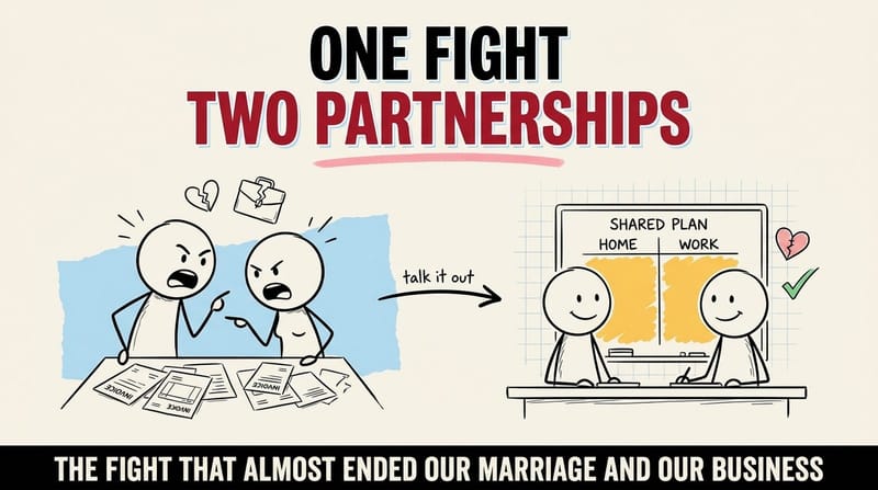 Two glowing low-poly figures connected by strained light threads, one side fracturing, symbolizing a marriage under strain