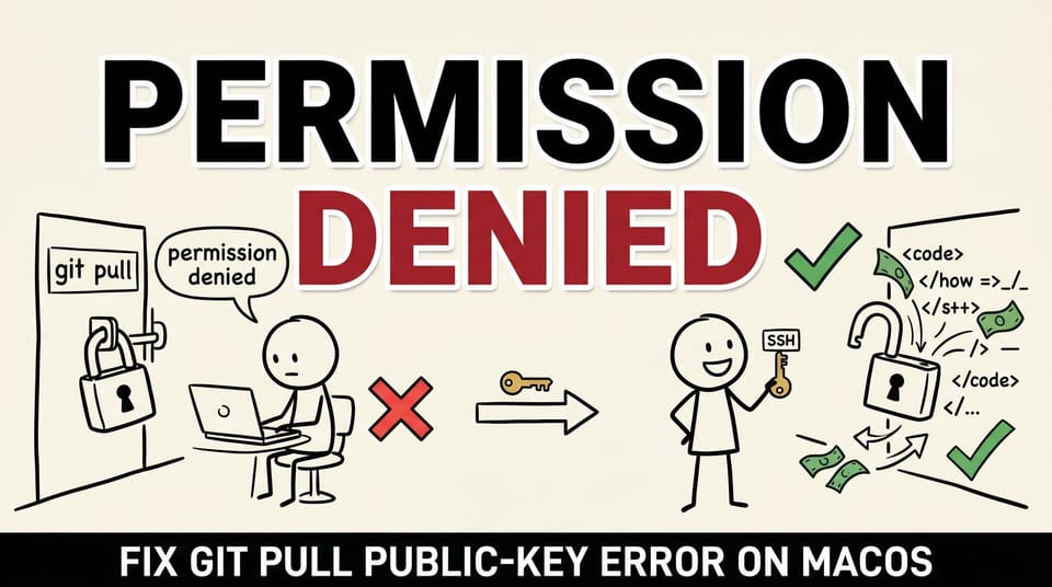 Stick-figure comic: a developer locked out of git pull on the left, unlocking it with an SSH key on the right.