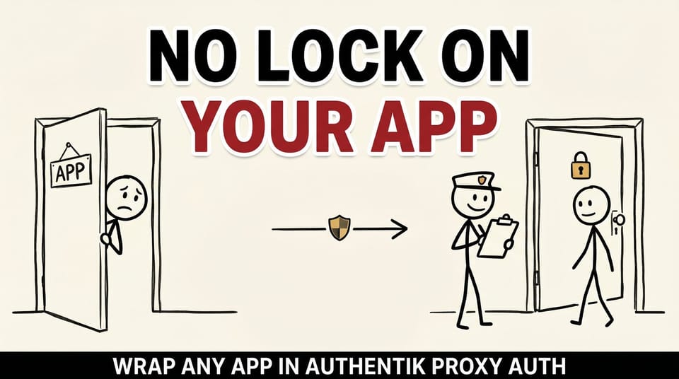 Stick-figure comic: an unprotected app door on the left, the same door with an authentication guard checking visitors on the right.